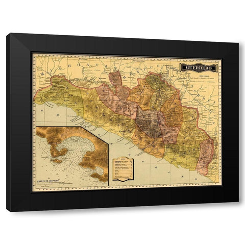 Guerrero 1844 Black Modern Wood Framed Art Print by Vintage Maps