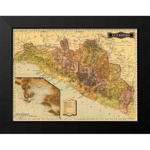 Guerrero 1844 Black Modern Wood Framed Art Print by Vintage Maps