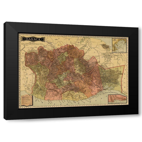 Oaxaca 1844 Black Modern Wood Framed Art Print with Double Matting by Vintage Maps
