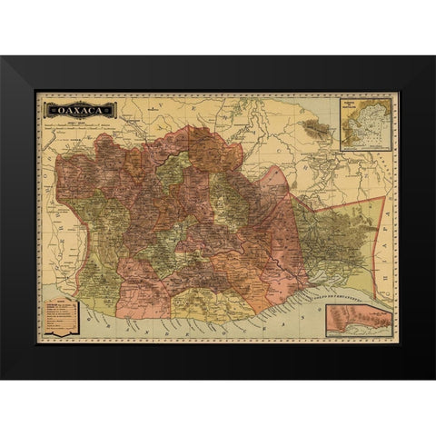 Oaxaca 1844 Black Modern Wood Framed Art Print by Vintage Maps