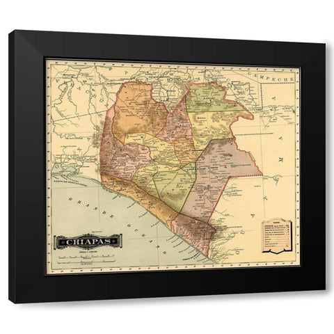 Chipas 1844 Black Modern Wood Framed Art Print by Vintage Maps