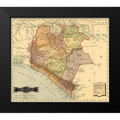 Chipas 1844 Black Modern Wood Framed Art Print by Vintage Maps