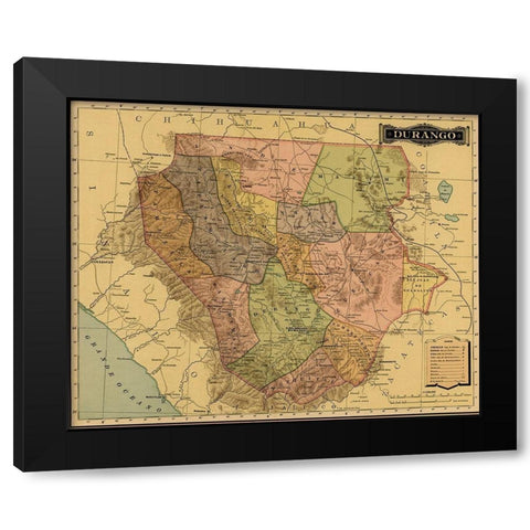 Durango 1844 Black Modern Wood Framed Art Print with Double Matting by Vintage Maps