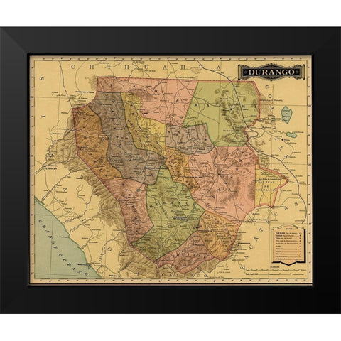Durango 1844 Black Modern Wood Framed Art Print by Vintage Maps