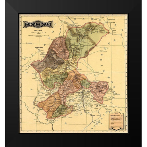 Zacatecas 1844 Black Modern Wood Framed Art Print by Vintage Maps