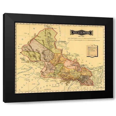 San Luis Potosi 1844 Black Modern Wood Framed Art Print by Vintage Maps