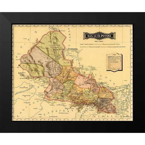 San Luis Potosi 1844 Black Modern Wood Framed Art Print by Vintage Maps