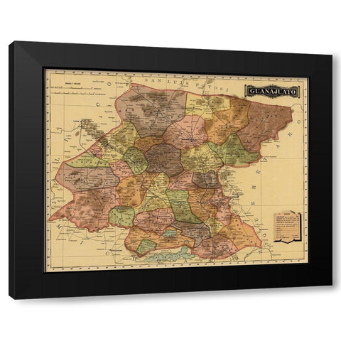 Guanajuanto 1844 Black Modern Wood Framed Art Print with Double Matting by Vintage Maps