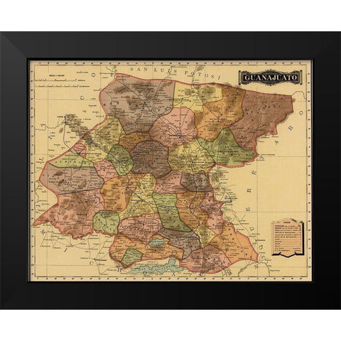 Guanajuanto 1844 Black Modern Wood Framed Art Print by Vintage Maps