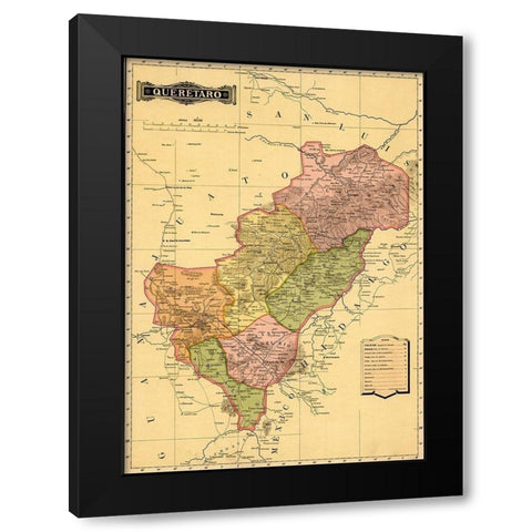 Queretaro 1844 Black Modern Wood Framed Art Print with Double Matting by Vintage Maps