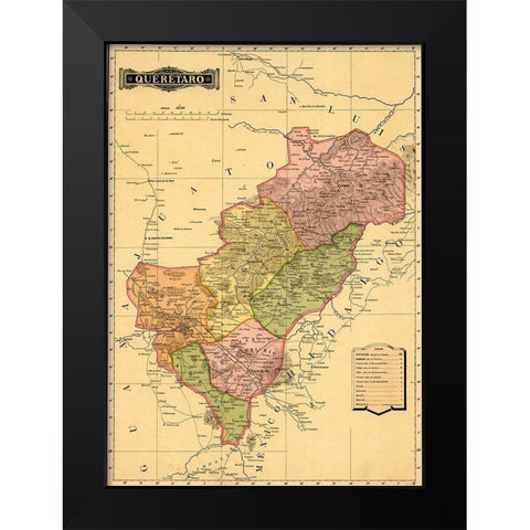 Queretaro 1844 Black Modern Wood Framed Art Print by Vintage Maps