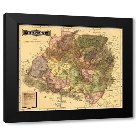 Hidalgo 1844 Black Modern Wood Framed Art Print with Double Matting by Vintage Maps