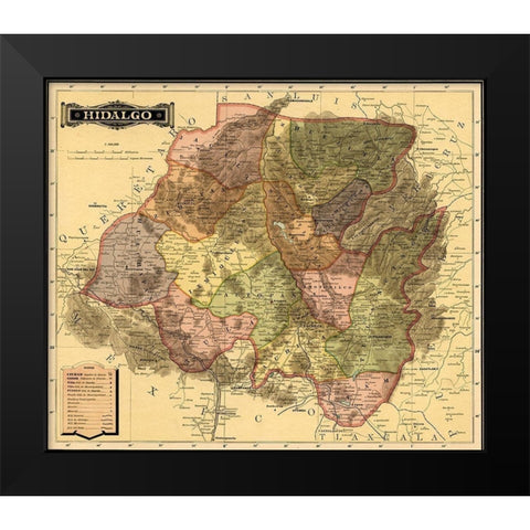 Hidalgo 1844 Black Modern Wood Framed Art Print by Vintage Maps