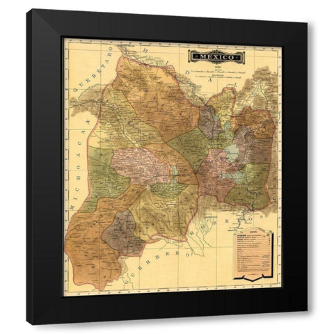 Mexico 1844 Black Modern Wood Framed Art Print with Double Matting by Vintage Maps