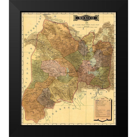 Mexico 1844 Black Modern Wood Framed Art Print by Vintage Maps