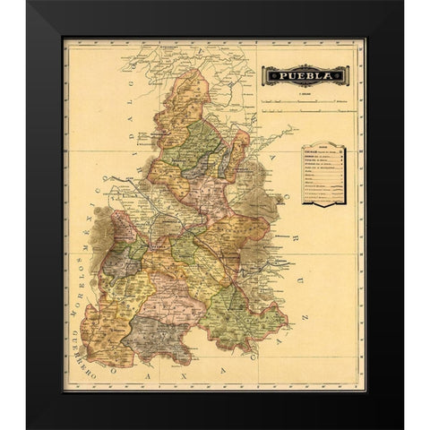 Puebla 1844 Black Modern Wood Framed Art Print by Vintage Maps