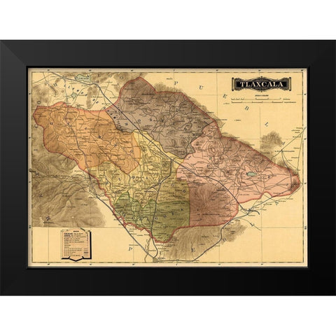 Tlaxcala 1844 Black Modern Wood Framed Art Print by Vintage Maps