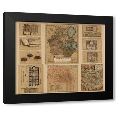 Mexico Federal District 1844 Black Modern Wood Framed Art Print with Double Matting by Vintage Maps