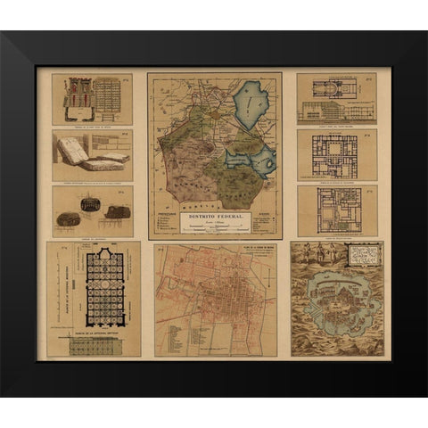 Mexico Federal District 1844 Black Modern Wood Framed Art Print by Vintage Maps