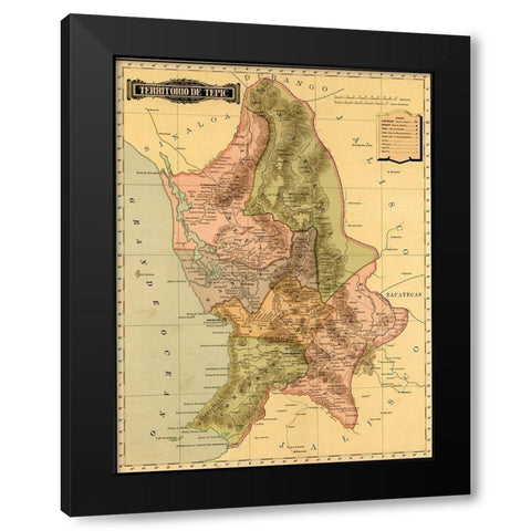 Terrirotrio de tepic 1844 Black Modern Wood Framed Art Print with Double Matting by Vintage Maps