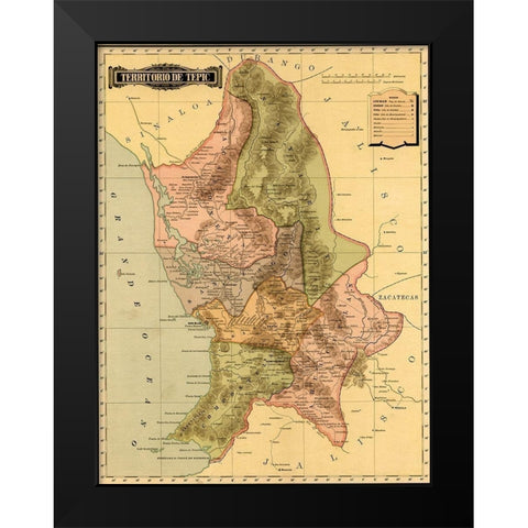 Terrirotrio de tepic 1844 Black Modern Wood Framed Art Print by Vintage Maps