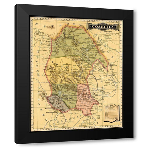 Coahila 1844 Black Modern Wood Framed Art Print with Double Matting by Vintage Maps