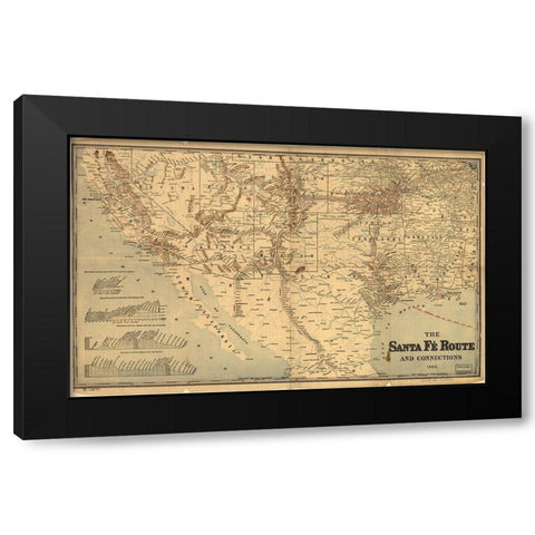 Sante Fe Route into Mexico 1888 Black Modern Wood Framed Art Print by Vintage Maps