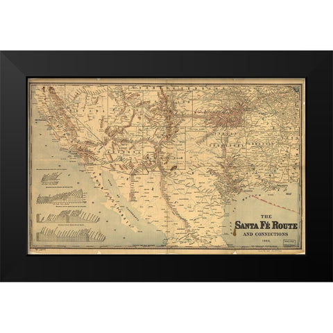 Sante Fe Route into Mexico 1888 Black Modern Wood Framed Art Print by Vintage Maps