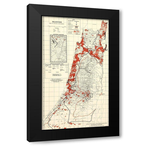 Palestine 1949 Villages and Settlements Black Modern Wood Framed Art Print with Double Matting by Vintage Maps