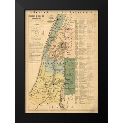 Journeys of Jesus Black Modern Wood Framed Art Print by Vintage Maps