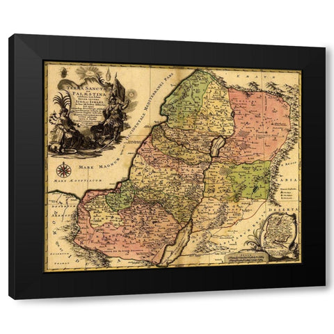 Israel during the Reign of Kings and the Twelve Tribes Black Modern Wood Framed Art Print with Double Matting by Vintage Maps