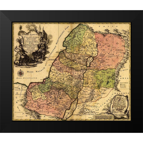 Israel during the Reign of Kings and the Twelve Tribes Black Modern Wood Framed Art Print by Vintage Maps