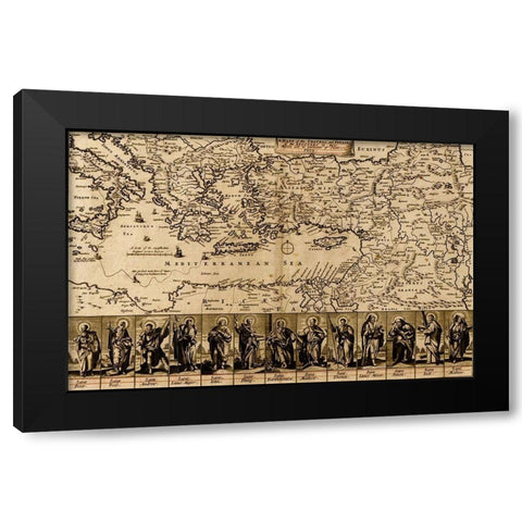 Map of the Travels and Voyages of the Apostles Black Modern Wood Framed Art Print by Vintage Maps