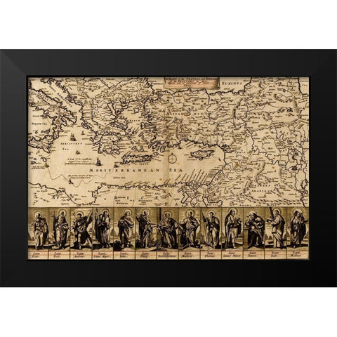 Map of the Travels and Voyages of the Apostles Black Modern Wood Framed Art Print by Vintage Maps