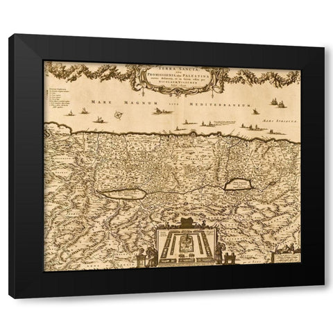 Israel and Solomons Temple Black Modern Wood Framed Art Print by Vintage Maps