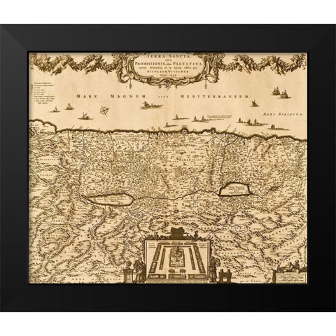 Israel and Solomons Temple Black Modern Wood Framed Art Print by Vintage Maps