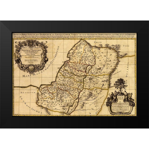 Israel Land of the Hebrew and Jews Black Modern Wood Framed Art Print by Vintage Maps
