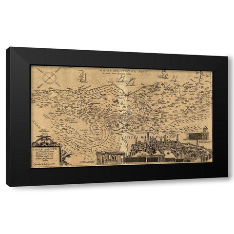 Israel and Jerusalem Black Modern Wood Framed Art Print by Vintage Maps