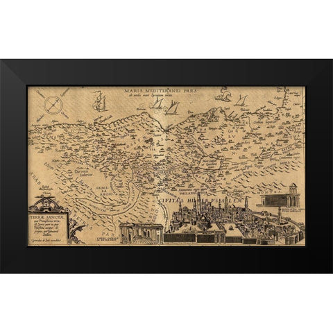 Israel and Jerusalem Black Modern Wood Framed Art Print by Vintage Maps