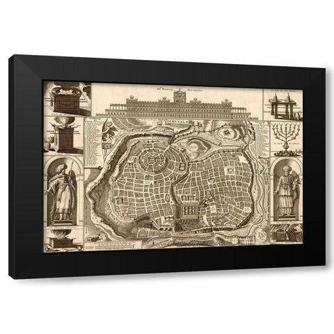 Jerusalem and Solomons Temple Black Modern Wood Framed Art Print with Double Matting by Vintage Maps