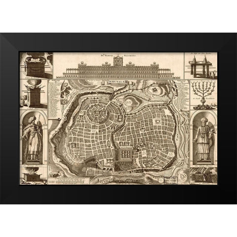 Jerusalem and Solomons Temple Black Modern Wood Framed Art Print by Vintage Maps