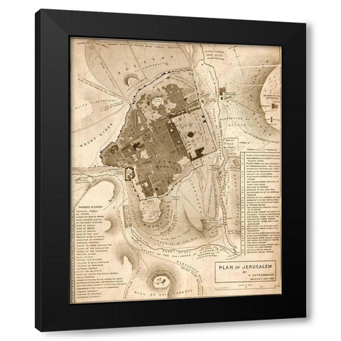 Jerusalem 1835 Black Modern Wood Framed Art Print by Vintage Maps