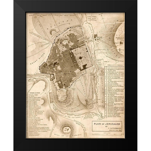 Jerusalem 1835 Black Modern Wood Framed Art Print by Vintage Maps