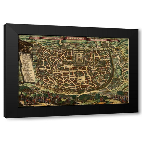 Jerusalem 1666 Black Modern Wood Framed Art Print by Vintage Maps