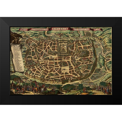 Jerusalem 1666 Black Modern Wood Framed Art Print by Vintage Maps