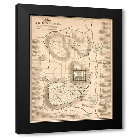 New Testament Jerusalem Black Modern Wood Framed Art Print by Vintage Maps