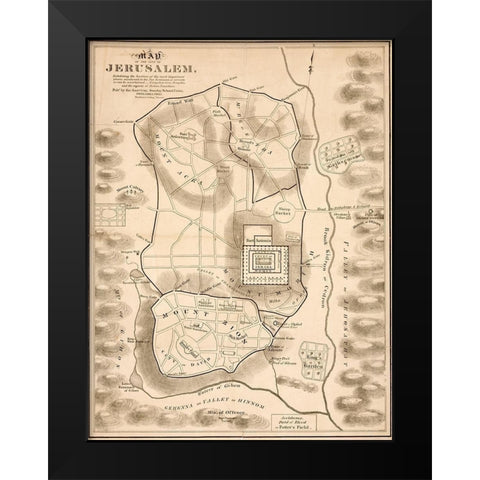 New Testament Jerusalem Black Modern Wood Framed Art Print by Vintage Maps