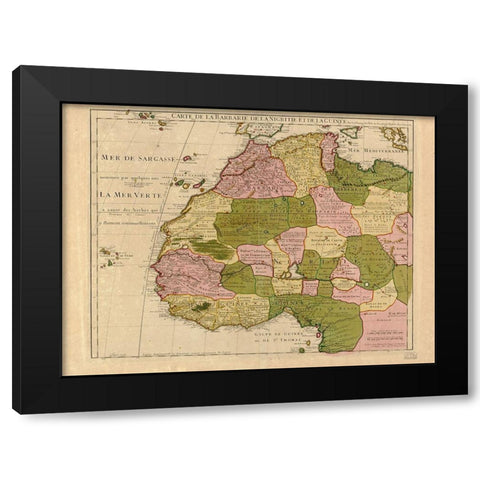 Map of Barbary and Black Africa and Guinee Black Modern Wood Framed Art Print with Double Matting by Vintage Maps