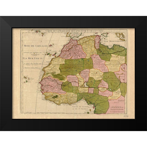Map of Barbary and Black Africa and Guinee Black Modern Wood Framed Art Print by Vintage Maps