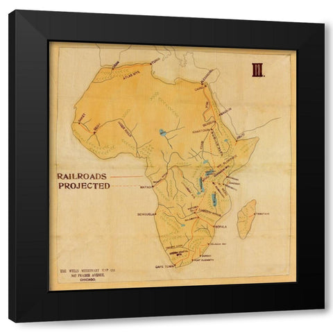 Railroad Map of Africa 1908 Projected Routes Black Modern Wood Framed Art Print with Double Matting by Vintage Maps
